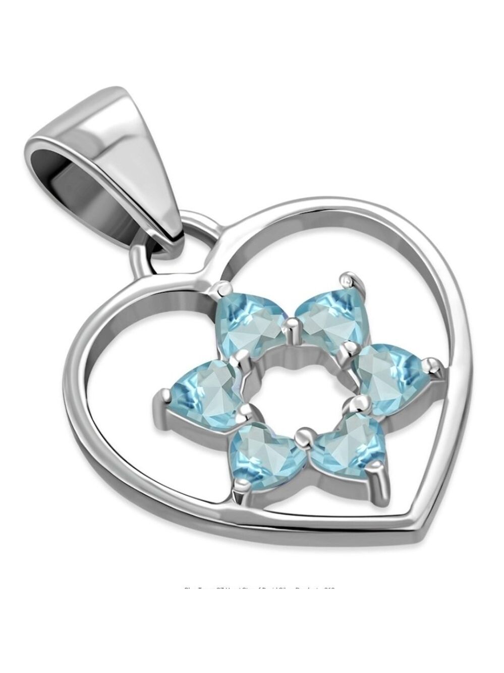 Pendant--Sterling Silver Heart inset with Star of David in Blue Topaz CZ